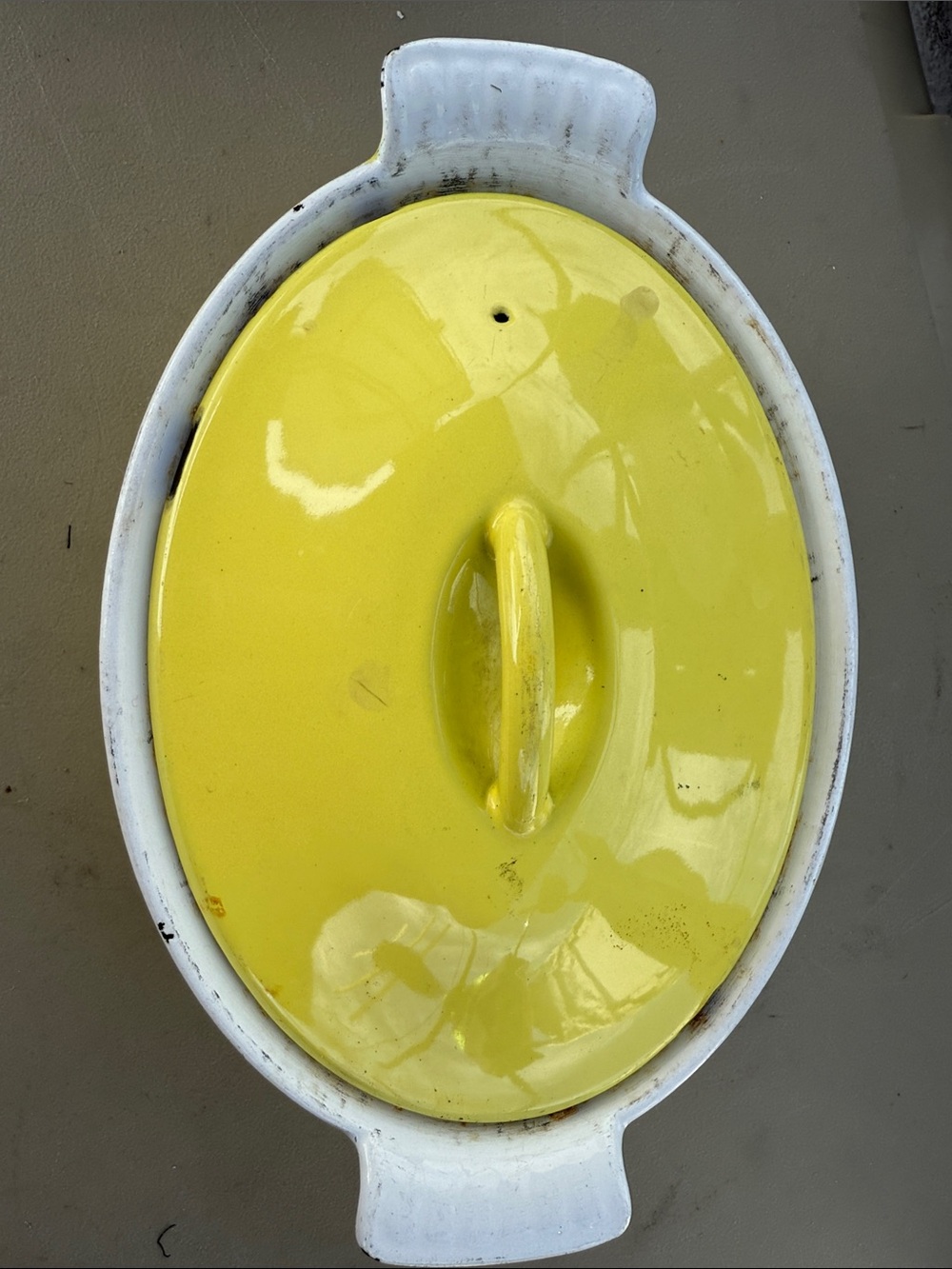 Vintage Yellow Ceramic Covered mini Dutch oven Casserole Dish